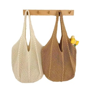 Sac fait main en corde de papier au crochet : cabas de plage tissé - France