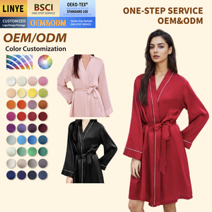 Vestaglia in Seta per Donna, Kimono in Raso, Accappatoio in Seta, Pigiama in Seta di Gelso a Maniche Lunghe - Product Image 1