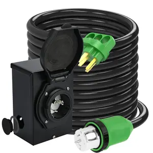 J01 50 Amp 25ft RV Extension Cord, Marine Power Cord Combo kit and 50A Inlet power box