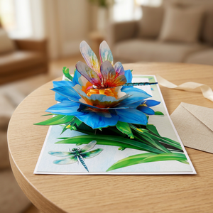 Carte 3D de fleur de narcisse bleue de haute qualité, artisanat en papier fait main, design découpé au laser personnalisé, cadeau de décoration pour la maison, mariage, amour - Product Image 3