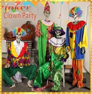 Disfraz de Esqueleto Payaso del Día de Muertos Mexicano, para Halloween, Casa Embrujada, Escape Room, Bar de Terror, Juego de Misterio de Asesinato - Product Image 1