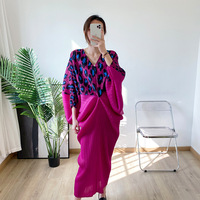Robe plissée Miyake 2026, dernière collection, pour femme, à manches chauve-souris longues, imprimée, grande taille, décontractée, motifs léopard naturels