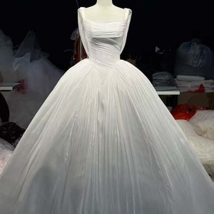 Hz012 Modern Elegant Pearl White Wide Strap Appliques Micro Pleated Liquid Organza <b>Basque</b> Ball Gown Floor-Length Mermaid/Trumpet - Product Image 3
