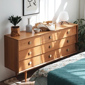 Commode à neuf tiroirs en bois de cerisier, meuble de rangement moderne pour chambre à coucher - Product Image 5