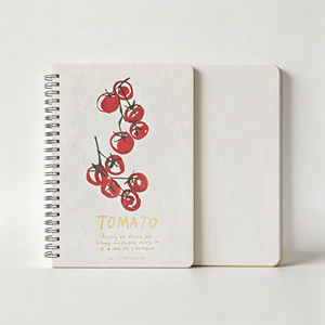 Carnet à spirales imprimé tomate avec motif cerise rouge et texte doré, couverture en papier, idéal pour offrir - Product Image 1
