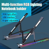 Support d'ordinateur portable ergonomique pliable et réglable avec hub USB-C, ports USB-A, lumière RGB, aluminium et silicone de haute qualité, étanche