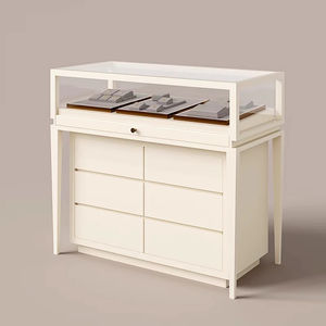 Lemari Pajang toko ritel kabinet Etalase konter kaca MDF LED antik dapat disesuaikan untuk perhiasan emas giok di pusat perbelanjaan - Product Image 3