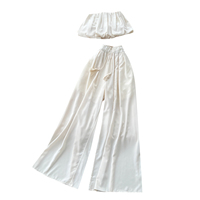 Ensemble décontracté d'été pour femme, haut bustier froncé sans manches et pantalon large taille haute à cordon de serrage, idéal pour les vacances à la plage