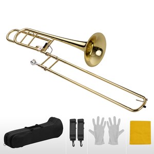 Trombone a Tiro Tenore in Si Bemolle/Fa di Livello Intermedio Aggiornato con Bocchino Custodia Guanti e Panno per la Pulizia - Product Image 4