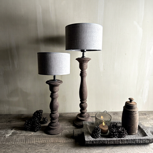 Wooden Table Lamp Boston Umber Handmade Carved <b>Wood</b> Base Rustic Decorative <b>Lighting</b> <b>Fixture</b> with Fabric Shade Living Room Diwali - Product Image 1