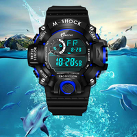 Jam tangan Digital pria, jam tangan olahraga China, jam tangan Digital LCD plastik silikon tahan air dengan jam Alarm untuk penggunaan olahraga