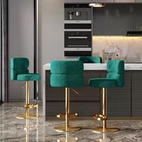 Tabouret pivotant réglable en hauteur Yeehon Gold Lift, siège en flanelle, design moderne luxueux, structure en acier inoxydable, accoudoirs fixes, pour bar à domicile