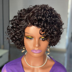 Perruque Frontale Bouclée <span class=keywords><strong>Coupe</strong></span> Pixie 100% <span class=keywords><strong>Cheveux</strong></span> Humains Bruts Courts Bouclés L Partie Dentelle Suisse <span class=keywords><strong>Cheveux</strong></span> Humains Vierges - Product Image 1