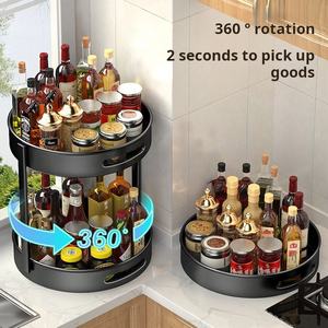 Nouveauté 2024, vente en gros, organisateur de cuisine à 2 étages en acier au carbone, articles uniques, supports de <span class=keywords><strong>rangement</strong></span>, support à épices rotatif - Product Image 5