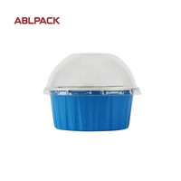 Moule à gâteau miniature en aluminium ondulé rectangulaire bleu de 125 ml avec couvercle en PET, compatible four à micro-ondes, jetable