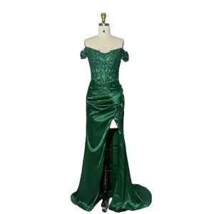 Elegantes Satin hochwertig Slim Fit Computer Perlen stickerei Abendparty-Kleid Damen Ballkleid Silhouette Plissee bodenlang