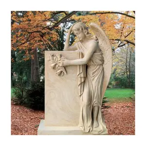 新设计的黄色花岗岩大理石角雕像墓碑和纪念碑价格出售