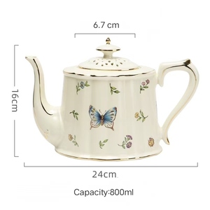 Service à thé vintage en céramique dorée à la main - Collection Thé Anglais de l'Après-midi avec couvercle ajouré créatif - Product Image 5