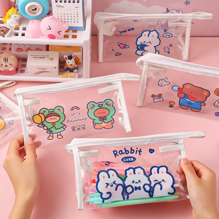 Transparent bear storage bag student ins girl's heart large capacity pencil case portable waterproof makeup wash bag