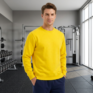 Pull à col rond jaune pour homme, 100% coton respirant, col rond, couleur unie, manches régulières, vêtements d'été - Product Image 4