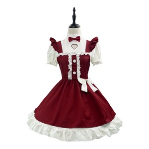 Lolita Maid Outfit Claret Polyester Anime Cosplay Costume Winter 2024 Game Role Playing Dress With Headband - Product Image 5