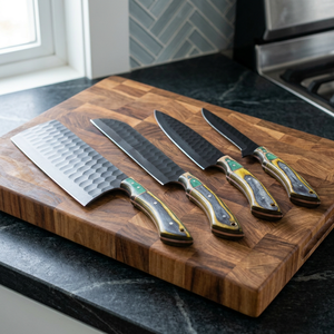 Couteau de chef en acier carbone forgé fait main, ensemble de couteaux de cuisine avec étui en cuir - Product Image 2