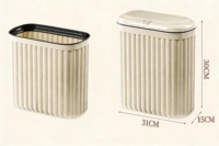 Poubelle de salle de bain mince avec couvercle à pression, style crème, anti-odeur, étanche, poubelle scellée, épaisse, robuste, durable