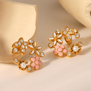 ต่างหูเม็ดเดี่ยวไข่มุกดอกไม้สแตนเลสสำหรับผู้หญิง <span class=keywords><strong>E546</strong></span>เครื่องประดับแฟชั่น - Product Image 4