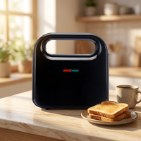 Machine à sandwich électrique 2 tranches avec plaques fixes, indicateur lumineux de prêts, pour petit-déjeuner et cuisine domestique, idéale pour la cuisson quotidienne