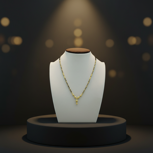 Exquisito colgante de cuentas de oro texturizado de tres niveles de 22 quilates con cadena de cuentas negras, chapado en oro, mangalsutra tradicional para mujer. - Product Image 3