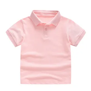 批发高品质夏季透气儿童polo衫纯色100% 纯棉短袖女童t恤和polo衫