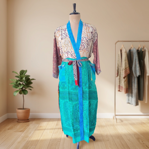 Women Crepe Silk <b>Kimono</b> <b>Robe</b> Full Length V-Neck <b>Long</b> Sleeve Casual Wear Summer Style Soft Woven 100% Cotton - Product Image 1