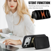 Étui portefeuille bandoulière pour iPhone 17 Pro Max, en cuir PU avec blocage RFID, fermeture éclair, béquille et dragonne pour femme