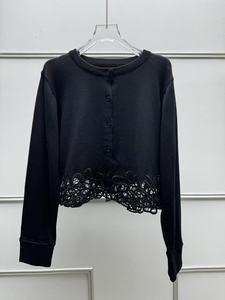 100%Cotton Knitted <strong>Cardigans</strong> 2025 Autumn Designer Fashion <strong>Lady</strong> Hollow Out Embroidery Patchwork Long Sleeve <strong>White</strong> Black <strong>Cardigans</strong> - Product Image 5