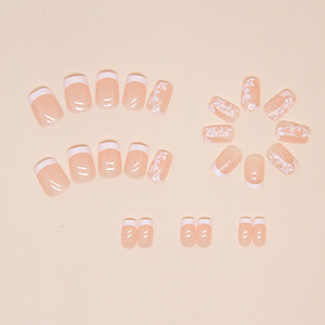 Venta al por mayor de alta calidad de moda punta francesa <span class=keywords><strong>uñas</strong></span> <span class=keywords><strong>manicura</strong></span> acrílico prensa en las <span class=keywords><strong>uñas</strong></span> flor rosa - Product Image 3
