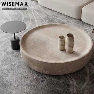 WISEMAX Vintage italiano <span class=keywords><strong>tavolo</strong></span> da salotto rotondo travertino tavolino da caffè a bassa altezza pavimento <span class=keywords><strong>in</strong></span> <span class=keywords><strong>marmo</strong></span> naturale lato <span class=keywords><strong>tavolo</strong></span> da tè - Product Image 5