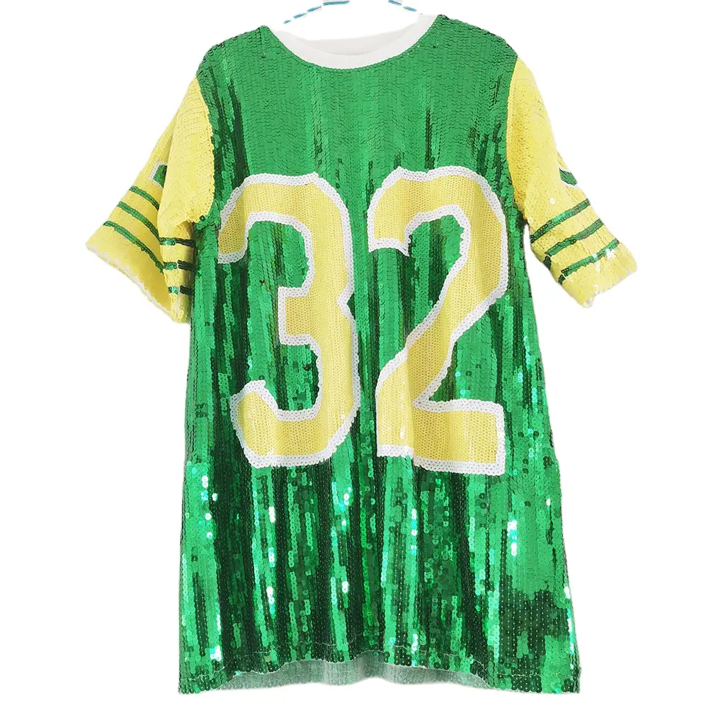 Size girls Sorority Tee Yellow and Green Chi Eta Phi Greek Symbol T shirt Number 32 Sequin Jersey Apparel