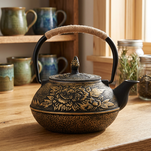Tetera Oriental de Metal con Tapa y Asa, Diseño Floral, Olla para Agua - Product Image 5