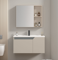 Meuble-lavabo mural moderne et populaire en aluminium pour salle de bain, avec vasque simple et miroir