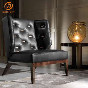 Poltrona di Lusso in Pelle con <span class=keywords><strong>Schienale</strong></span> <span class=keywords><strong>Alto</strong></span> e Gambe in Legno, Moderna Poltrona con Braccioli per Soggiorno e Suite d'Hotel - Product Image 1