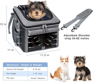 Expandable Luxury Leather Soft-Sided Foldable 4-Door Mesh Windows Oxford Plastic Zipper Closure Dog <b>Pet</b> <b>Carrier</b> Travel Backpack - Product Image 4