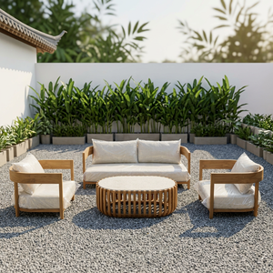 Solid Teak Outdoor Lounge <b>Sofa</b> <b>Set</b> with Armchairs and Coffee Table Manufacturer Supplier Exporter Indonesia - Product Image 1