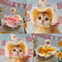 Chapeau pour animaux de compagnie tricoté à la main avec motif floral, réglable, en laine douce, pour chats et chiens, accessoire amusant pour photos, vêtements et accessoires pour animaux de compagnie, vente en gros
