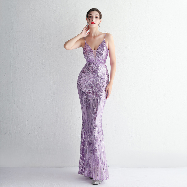 evening dress strip Sequin-Striped Long Strappy-Back Prom Dress– PromGirl