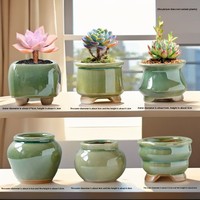 Vente directe usine – Pot de fleurs de bureau petit format pour plantes succulentes vert glace, respirant, résistant à la déformation, design épuré, style frais