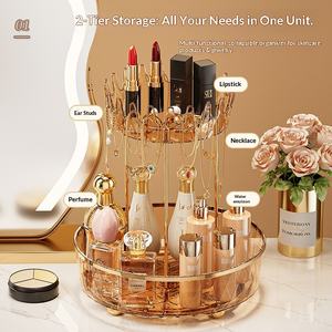 Choisissez le rangement de bureau en plastique double couche amusant et moderne avec une boîte de rangement rotative transparente pour cosmétiques et aliments. - Product Image 2