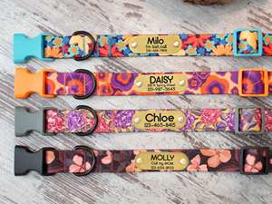 Personalizado-4 patrones florales, collar de cachorro personalizado con diseño de flor único, collar de niña lindo, collares de perro grabados - Product Image 3