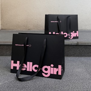 Sacs en <span class=keywords><strong>Papier</strong></span> Personnalisés avec Logo, Classiques Rose et Noir, Sacs en Carton pour Vêtements avec Poignées en Ruban pour Emballage Commercial - Product Image 4