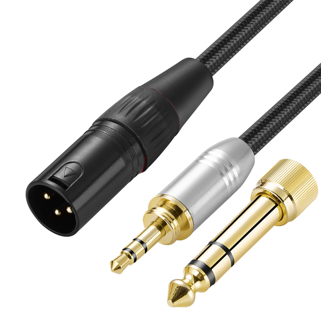 Bochara 30cm Braided 3.5mm/6.35mm Stereo Jack Male to XLR Male Converter Audio Cable Shielded for Microphone Mixer Amplifier
