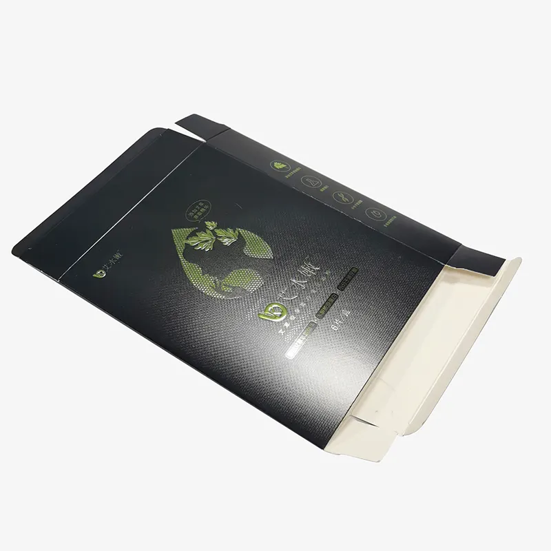 Caja de cartón de papel OEM reciclable personalizada, embalaje pequeño y plegable de papel negro cosmético con impresión UV